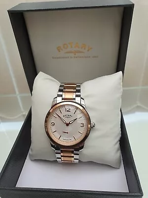 ROTARY Mens Swiss Watch Cambridge Two Tone Champagne Dial Luminous RRP £250 Box • £89.99