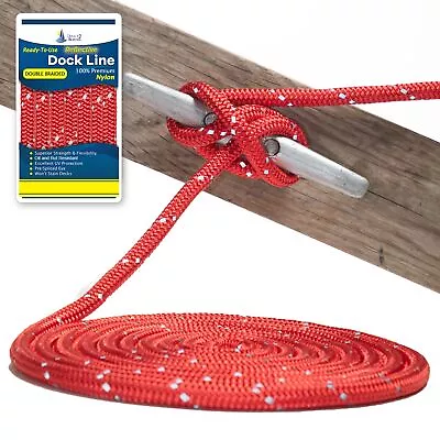 5/8  X 25' Red - REFLECTIVE Double Braided Nylon Dock Line - For Boats Up To • $36.98