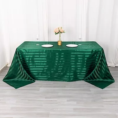 90 X132  HUNTER GREEN Stripes Satin Rectangular TABLECLOTH Table Linen Party • $16.39