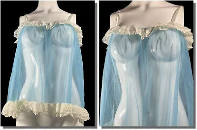Vintage Peekaboo Sheer Nylon Chiffon Wonderful Ruffled Babydoll Gown S-XL • $66.99