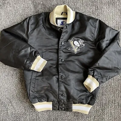 VTG Satin Pittsburgh Penguins Starter Jacket Youth Medium Coat Black NHL Rare • $39.99