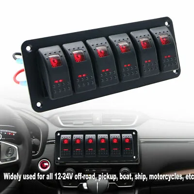 $23.99 • Buy  Car Marine Boat 6 Gang  Circuit Red LED Rocker Waterproof Switch Panel Breaker 