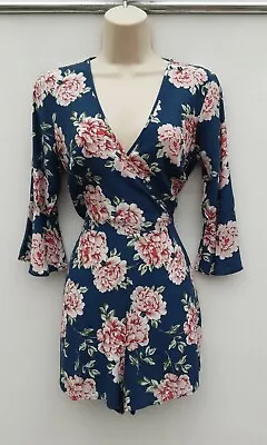 Playsuitblue Floraltopshoprockabilly50s60s70s80s Vintage Stylesize 6-8 P • £5.99