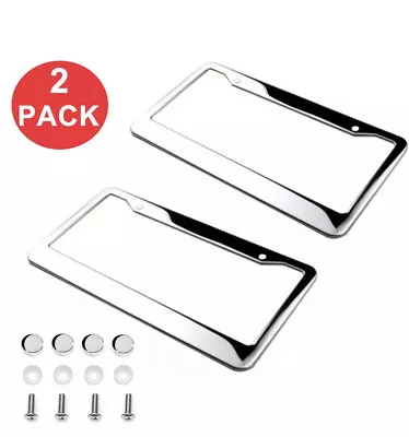 2PCS Chrome 304 Stainless Steel Metal License Plate Frame Tag Cover Screw Caps • $11.95