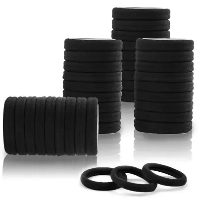 100PCS Black Hair Ties For Women No Crease No Damage Seamless Cotton Bands For • £14.47