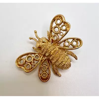 VTG Monet Brushed Gold Tone Figural Bee Insect Brooch Pin Thick Textured Rare • $17.50