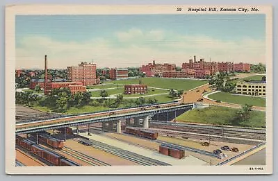 Kansas City Missouri~Hospital Hill~Bridge~Railroad Tracks~Linen Postcard • $1.40