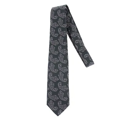 Isaia NWOT 100% Silk Seven (7) Fold Tie In Green/Dark Navy With Gray Paisleys • $109.99