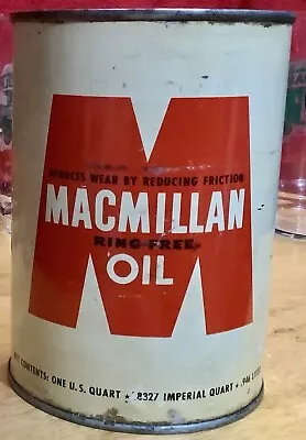 Vintage MacMillan Ring Free Motor Oil Can One Quart Metal Auto Gas • $35