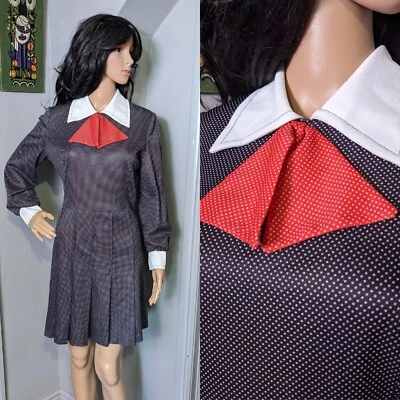 £36.99 • Buy Vintage 60s Polkadot Bow Tie A Line Mini Red White Dress Collar Mod M 12 40