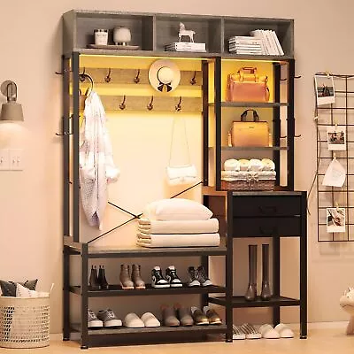 Hall Tree With Bench And Shoe Storage Entryway Coat Rack With 2 Storage Drawers • $149.99