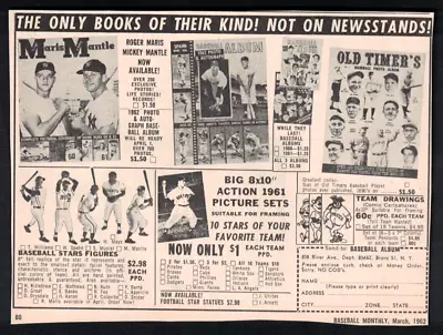 1962 Hartland Baseball 5x7 Ad (5 Statues) From MLB Magazine EX • $15