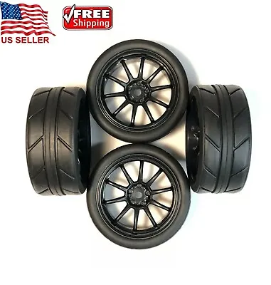 $16.99 • Buy 4  1/10 On Road RC Touring Car Soft Black Wheels Rims Tires 1.9in 12mm Hex W28mm