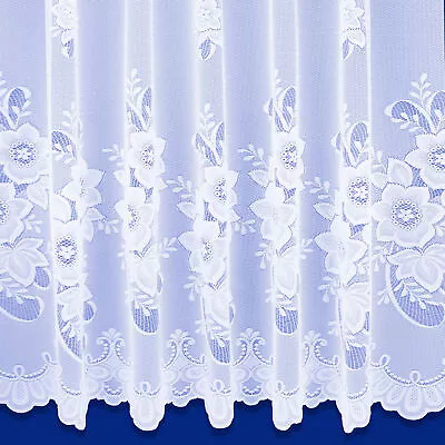 Luxury York Flowers White Cotton Look Lace Net Curtain Sold By The Metre Wide • £3.98