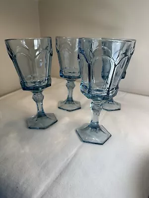 4 Vintage Fostoria Virginia Light Blue 7” 6  & 6 5/8  Water Wine Goblet Glasses • $22