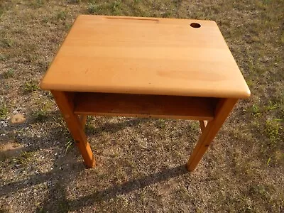 Vintage Wooden Child School Desk By Moyer Ink Well Hole Book Shelf Cubby 1940/50 • $34.99