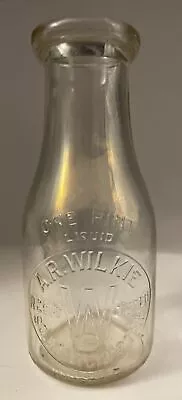 Vintage A.R. WILKIE Pint Milk Bottle South Manchester Connecticut • $11