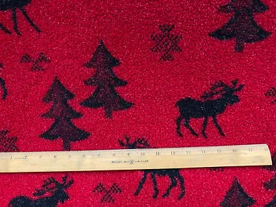 Fabric Fleece Black Pine Tree And Moose On Red 3 Yards X 60 Inches Christmas  • $14.99