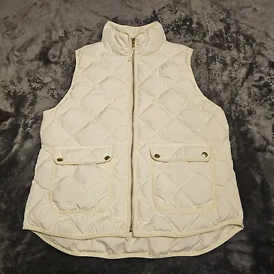J Crew Womens Jacket Large Cream Quilted Puffer Vest Pockets Full Zip Mock Neck • $23.99