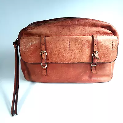 VTG Banana Republic Travel Bag Orange Brown Supple Leather 11x5 Inch • $52.95