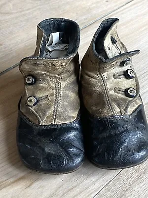 Antique Victorian Baby Shoes High Top Brown Leather Button Up • $29.99