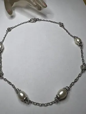 Nice Judith Ripka Sterling Silver Cultured Pearl And Diamonique Station Necklace • $148