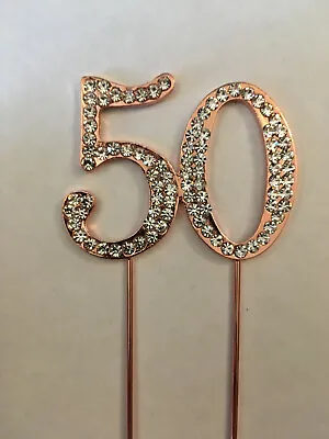 Rose Gold 50th Birthday Diamante Cake Topper Decoration 50 Th Fifty Anniversary • £6.79