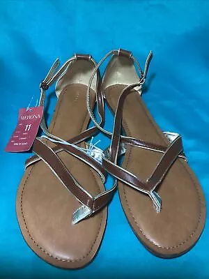 MERONA Sandals Women SZ 11 Brown/Gold Thong Toe Strappy Shoes Casual NWT • $19.99