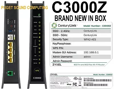 Centurylink Zyxel C3000Z VDSL2 Modem With WiFi Router ~ Brand New • $134.99