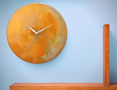 Modern Minimalist Handmade Metal Orange Patina Copper Wall Clock Mid Century Art • £91.08