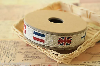 FLAGS Ribbon Zakka Cotton Linen Blended Britain France Sewing Tape Fabric Trim • £3.99