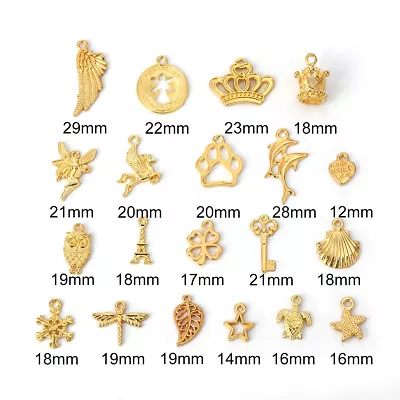 20 MIXED GOLD PLATED CHARM/PENDANT~Star~Dragonfly~Heart~Crown~Fairy~Angel (83C) • £2.70