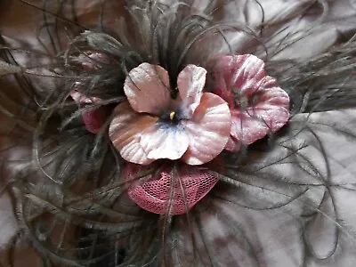 Fascinator IDEAL FOR Races Brown Feather/Pink Exotic Flowers BNWT M&S Collection • £19