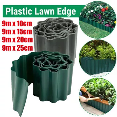 10-25CMx9M Lawn Edging Border Flexible Green Plastic Garden Roll Wall Fence Path • £6.49