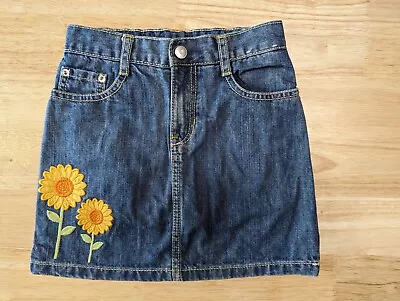 Girl's Gymboree Sunflower Smiles Blue Denim Skirt Skort Adjustable Waist. Size 7 • $14.99