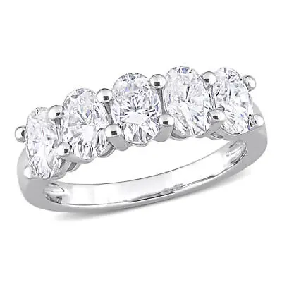 AMOUR 2 1/2 CT DEW Oval Cut Created Moissanite Semi Eternity Band In 10K White • $544.49
