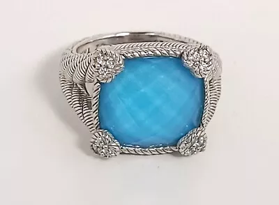 Judith Ripka Turquoise Quartz Doublet CZ Sterling Ring Size 7 1/4 • $119