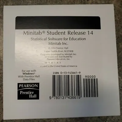 Minitab Student Release 14 For Windows CD By Minitab Inc. Prentice Hall 2004 • $3.50