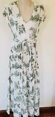 White Closet Elements Size 10 Floral Maxi Dress Linen Cotton • $19