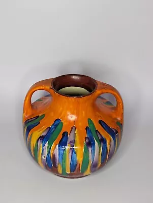 Wade Heath Colourful Orange Blue Green Yellow Stripe Pour Vase 13cm H • £27