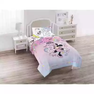 4 Pc Disney Minnie Mouse Love Minnie & Lovin Life Twin Comforter & Sheet Set NIP • $119.20