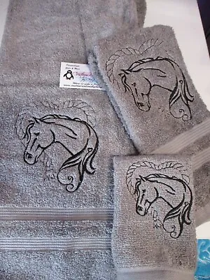 Horse Rope Heart  Personalized 3 Piece Bath Towel Set Any Color Choice Western • $28