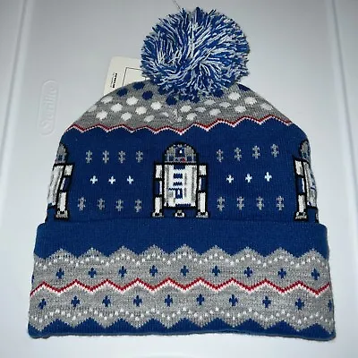 Star Wars R2-D2 Knit Hat Beanie W/ Pom NWT One Size Adult Droid Blue White • $23.99