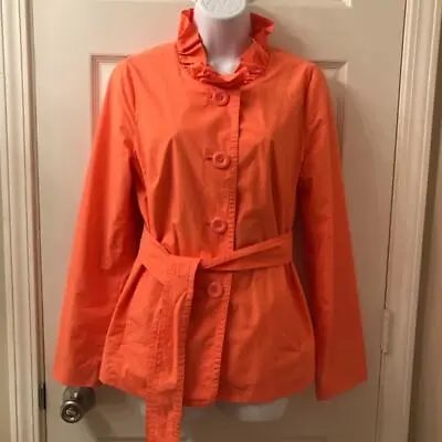 J Crew Factory Frenchie Slicker Trench Jacket Spring Papaya Orange Peach Size 8 • $29.99