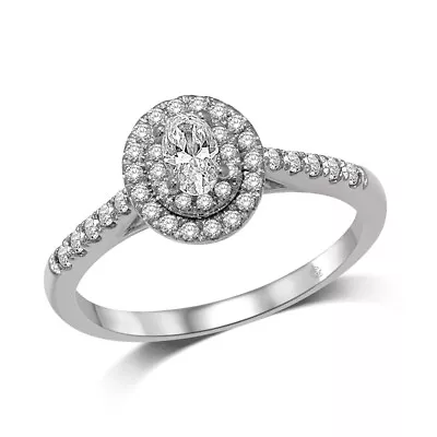 14 KT White Gold 1/2 CTTW Diamond Halo Engagement Ring • £1366.63