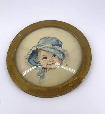 Vintage Framed Baby Print Maude Tousey Fangel 1920 S Blue Bonnet Granny Core • $13