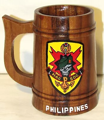 Rare MAC SOG Philippines & Basilan Wooden Beer Mug - Vintage - New/Never Used • $75