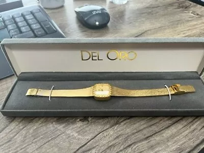 Vintage Del Oro Ladies 14K Gold Plated Wrist Watch W/ Case • $49.99