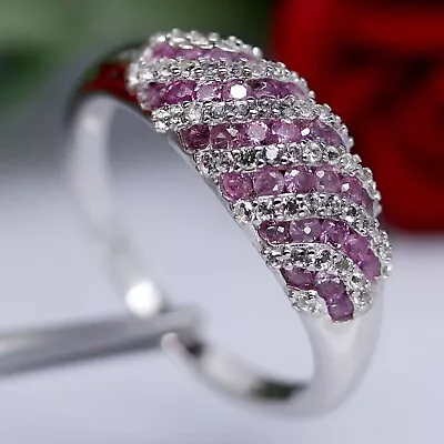 2Ct Round Cut Lab Created Pink Sapphire Wedding Band Ring 14k White Gold Plated • $86.79