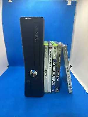 Microsoft Xbox 360 Slim Satin Black Console 1439 W/5 Games - No HD Tested - • $66